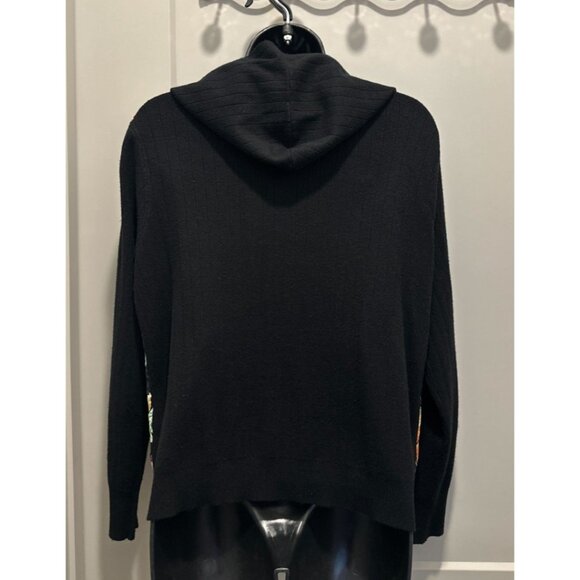 SIONI Black Floral Hooded Zip-up Jacket Soft Cozy 52% Viscose Sz L NWT - Picture 3 of 8